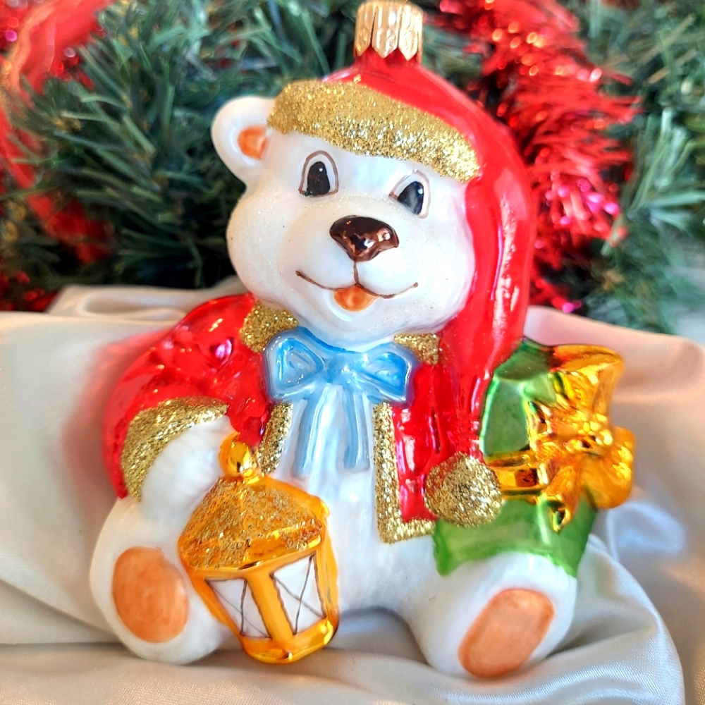 Teddy Bear Christmas Glass Ornament